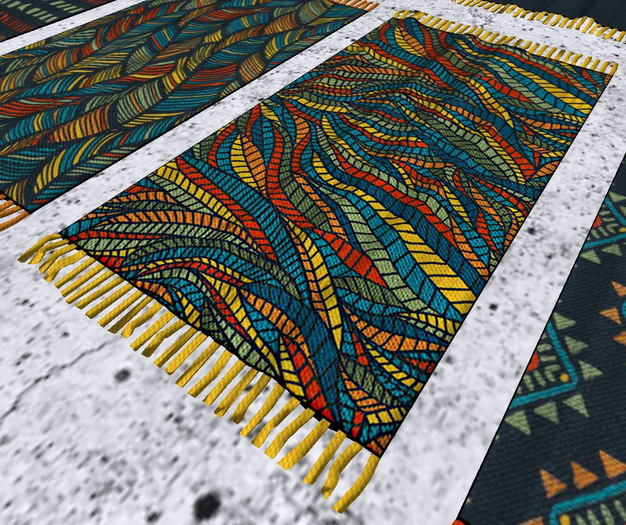 Second Life Marketplace LYNNiAm Bohemian Tassel Rug Leaves Yellow